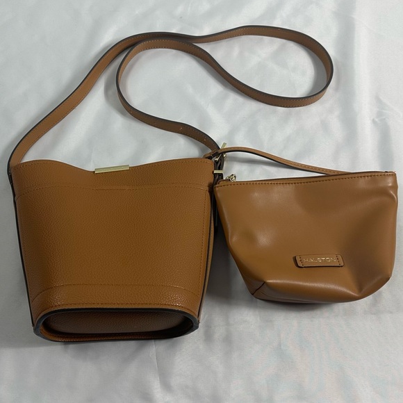 Halston Brown Leather Bucket Bag - Picture 3 of 11